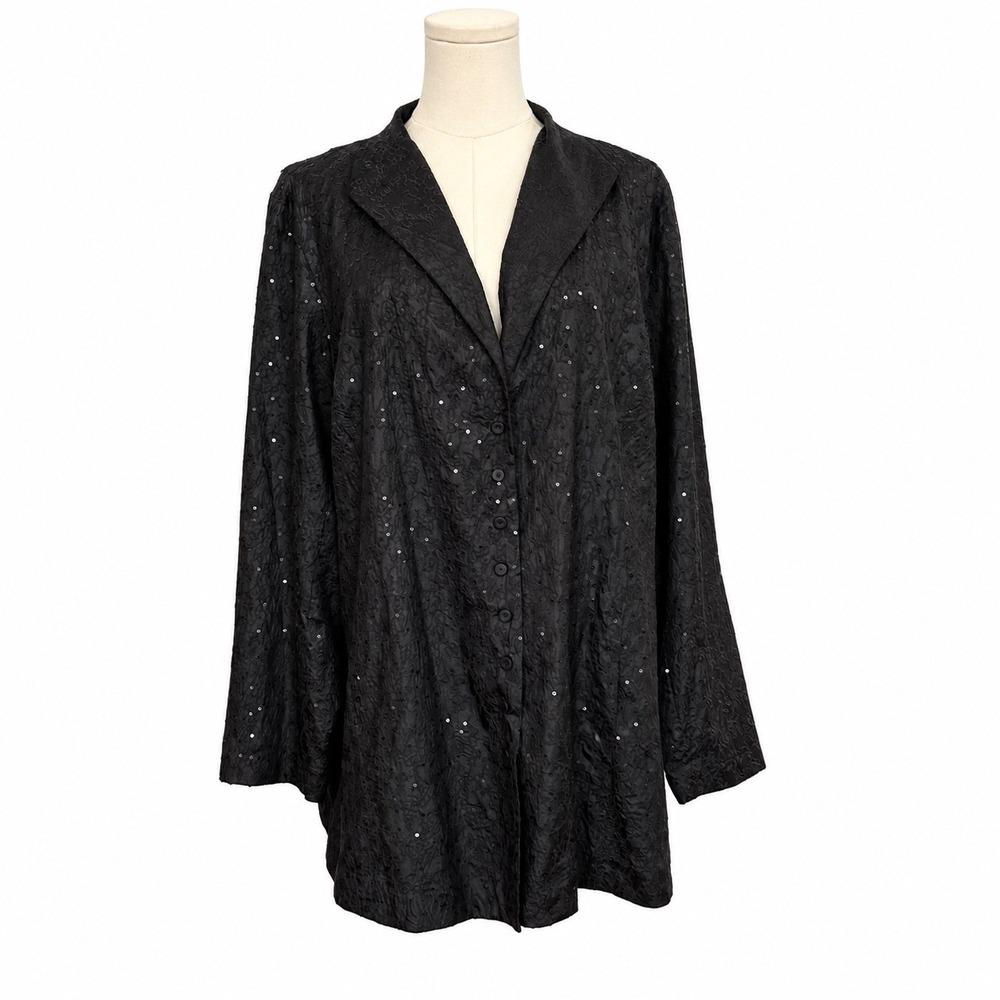 Eileen Fisher Silk Embroidered Sequin Longline Blazer 1X Jacket Evening Event